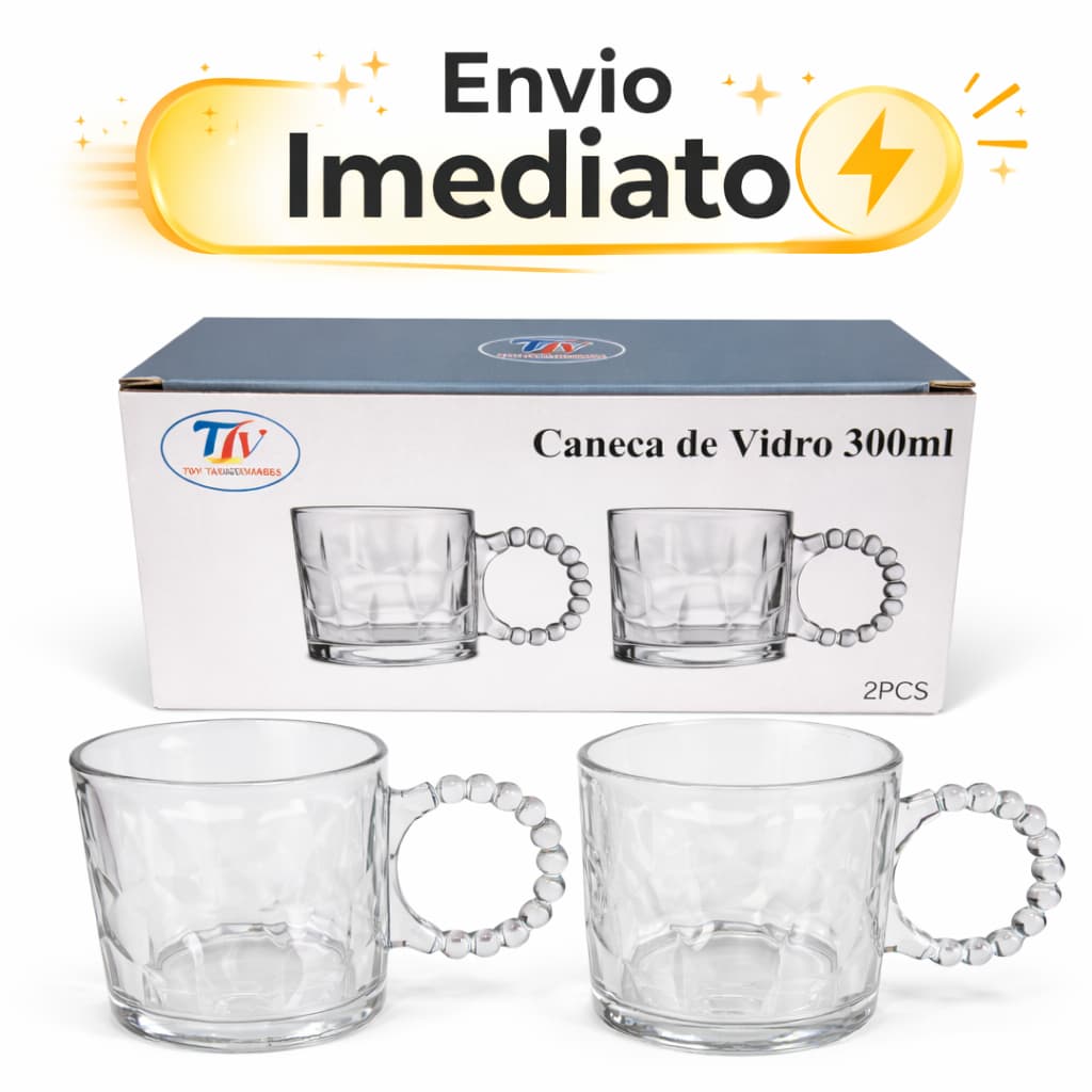 Jogo de Canecas de Vidro 300ml 2 Peças Bar Restaurante Festa Cozinha Armario Envio imediato
