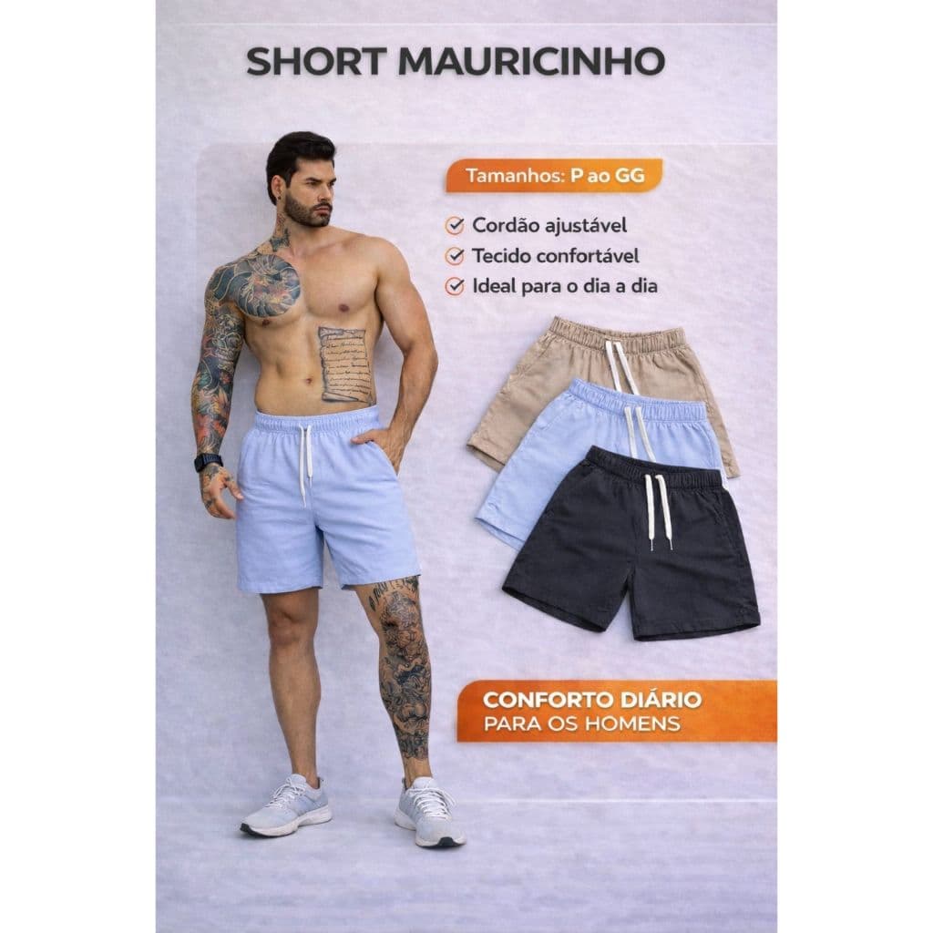 kit 2 Shorts Linho Masculino Básico Mauricinho 2026