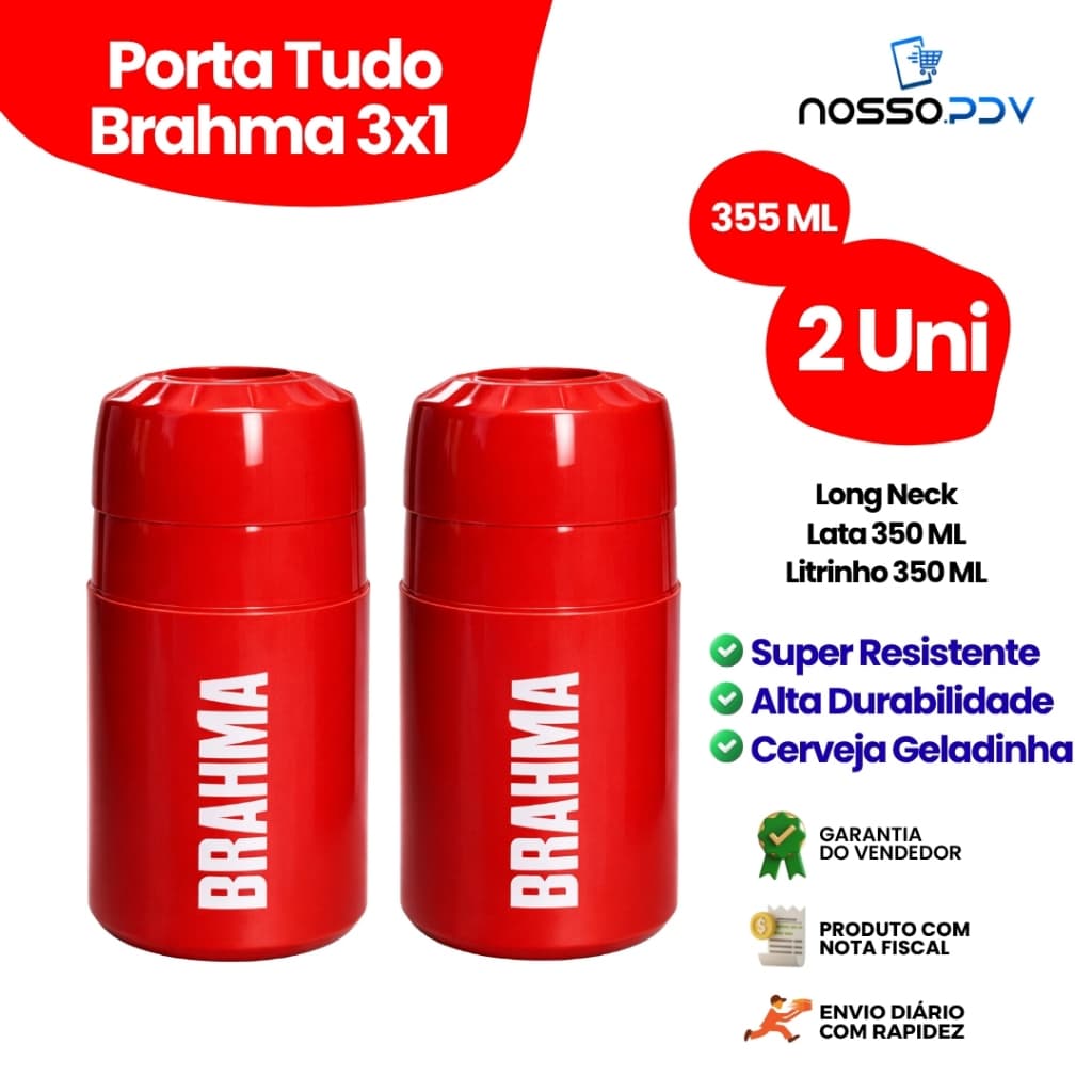 Kit 2 Porta Tudo 3x1 Para Cerveja Long Neck Litrinho Lata 355 ML Brahma Cor Vermelho Parede Dupla Alta Qualidade
