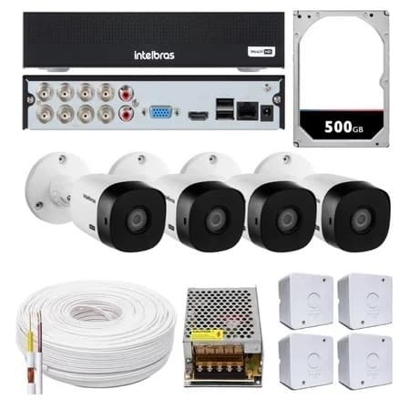 Kit 4 Câmeras de Segurança Intelbras VHL 1120B Infravermelho dvr 8 Canais 1108 hd 500 gigas acesso via Celular app Isic