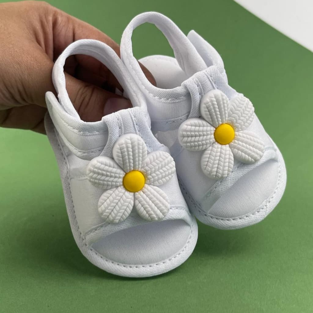 sandália infantil Bebê com flor em Tecido Confort Soft Maciez e Estilo saída maternidade menina