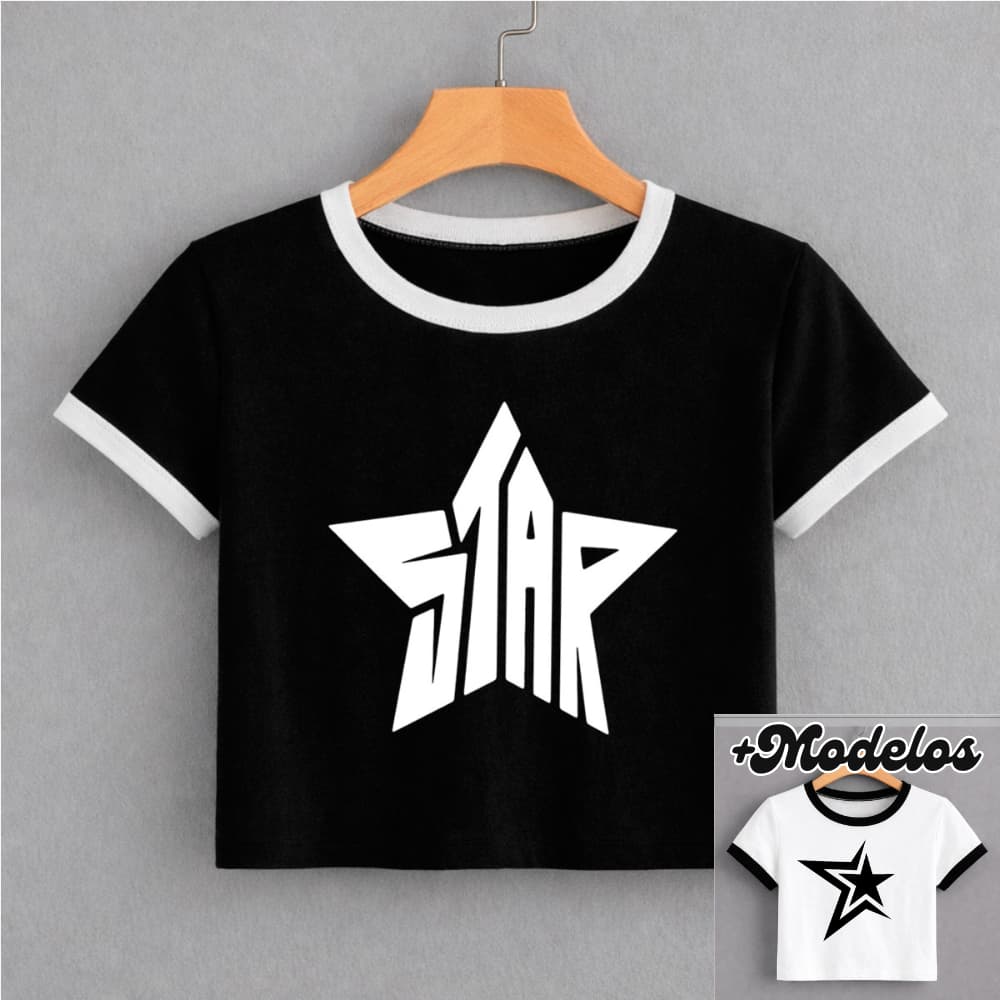 BABY TEE Feminina, Modelo ESTRELAS STAR, Cropped Camiseta - Estilo Alternativa Y2K Blogueira Streetwear Tumblr
