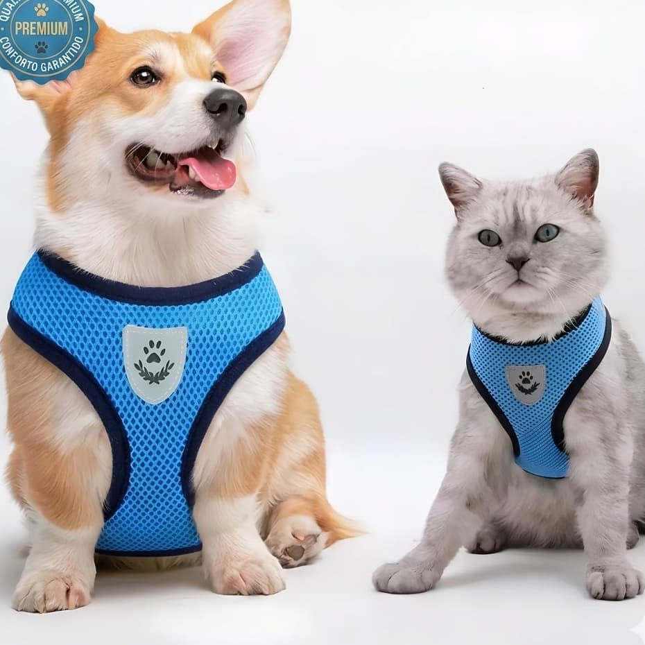 Colete Peitoral Pet Antipuxão com Guia – Ajustável, Leve e Super Confortável