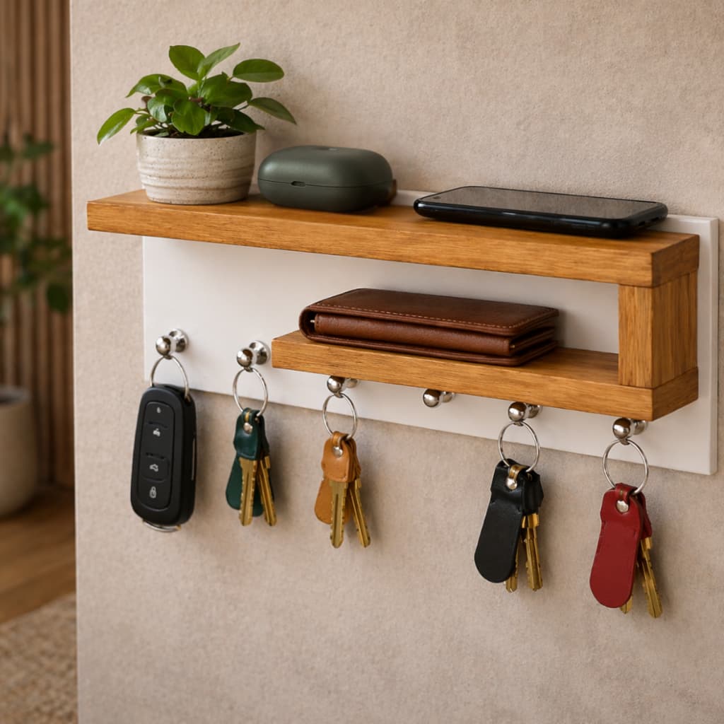 Porta Chaves com Nicho e Prateleira 100% MDF – Ideal para Hall de Entrada