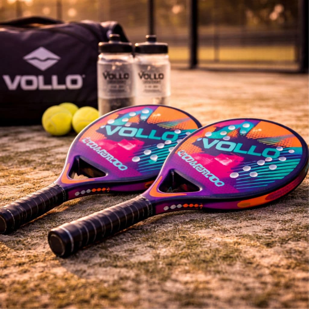 Kit 2 Raquetes Beach Tênis Power 100 Profissional Fibra Vidro Vollo Material Resistente Antiderrapante Soft Performance