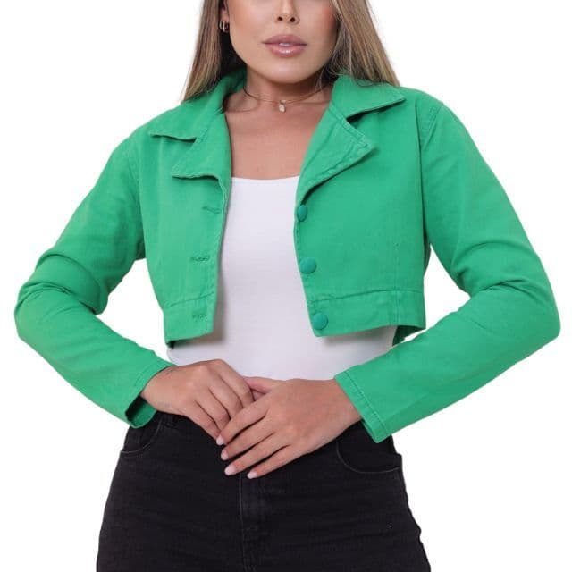 1313 - Jaqueta Cropped Jeans Feminina Curta Color  Natal