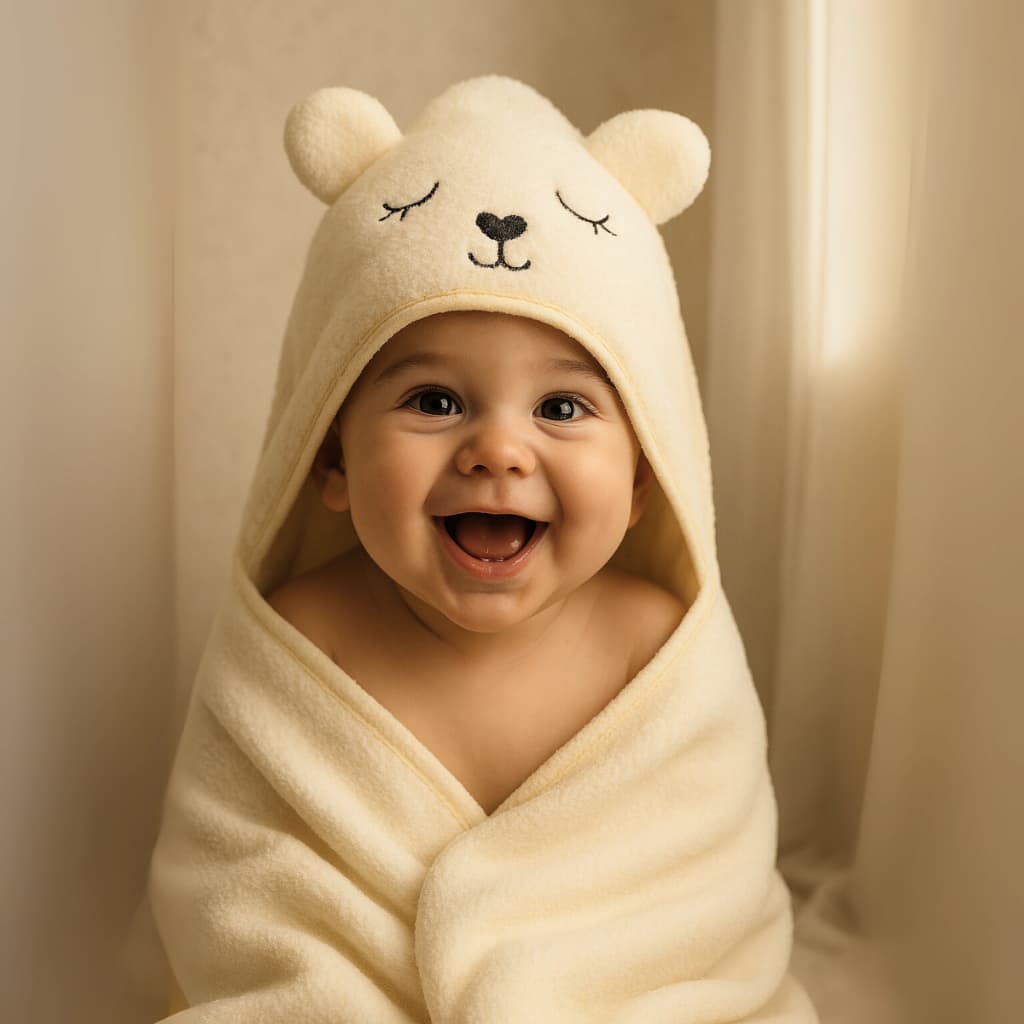 Toalha De Banho Bebê Com Capuz Forrada 100% Algodão Carinha Bordada Animais
