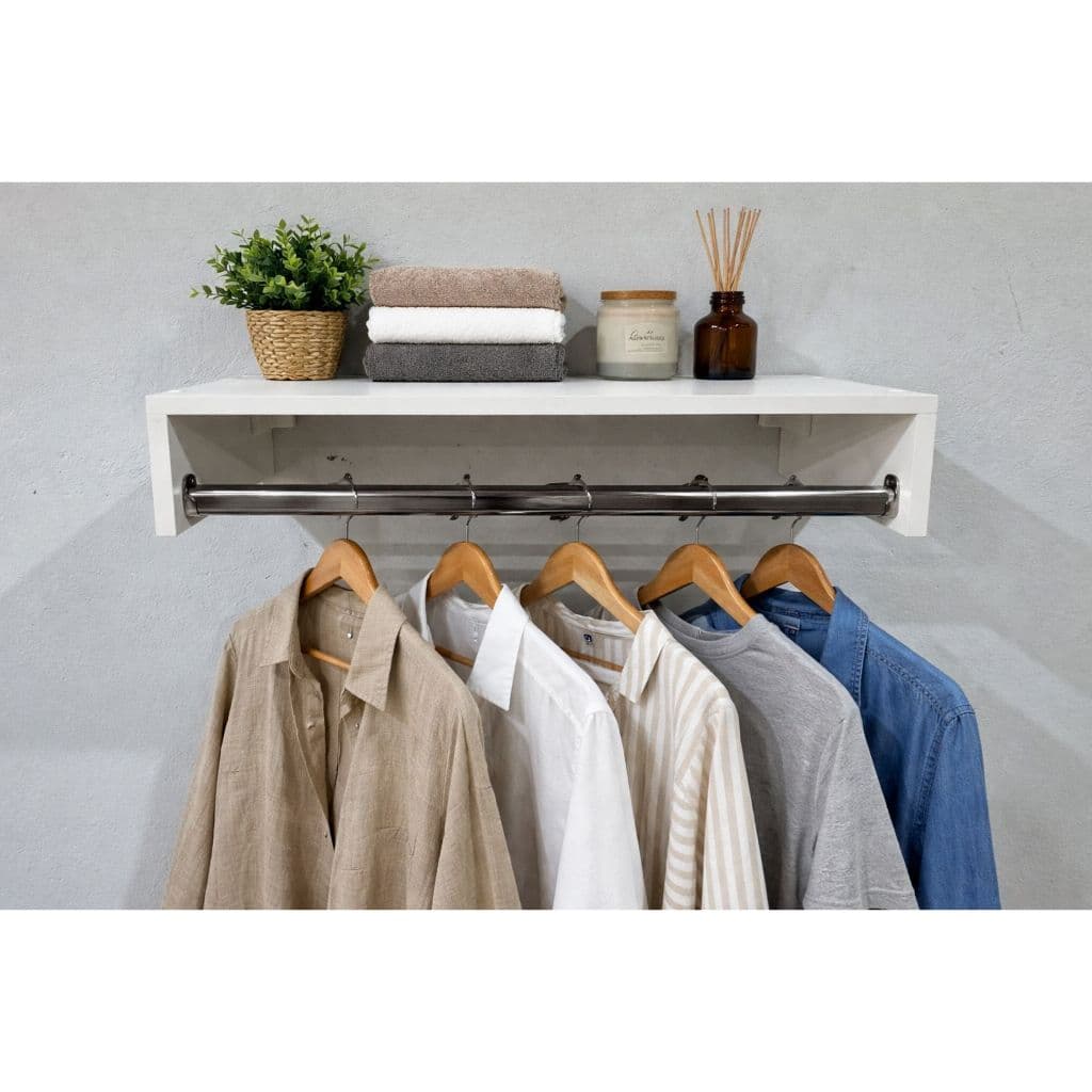 Cabideiro de Parede Closet Arara de Roupas Quarto Branco Preto Amadeirado  60 CM