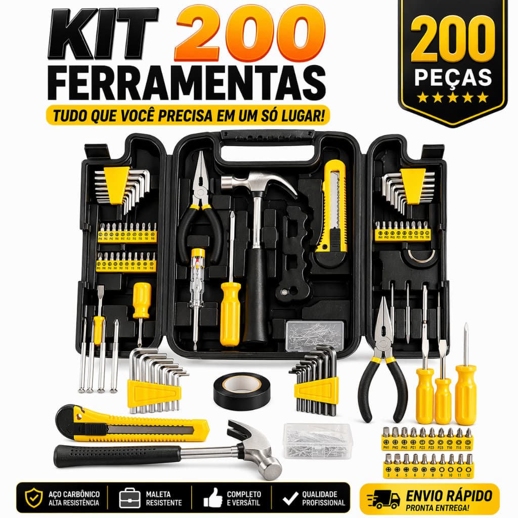 Jogo de Ferramentas 200 Peças com Maleta Completo Profissional Reparo Casa Oficina