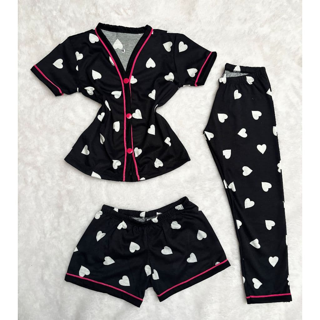 Kit 3 Peças Pijama de Menina Americano Camisa Botões + Calça + Short Criança Conforto Malha 2 ao10