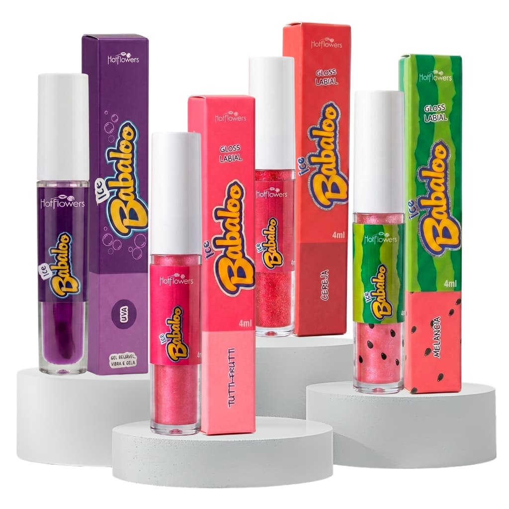 Gloss Brilho Labial Babaloo Ice Sabor Cheiro Tutti Frutti, Uva, Melancia e Cereja HotFlowers