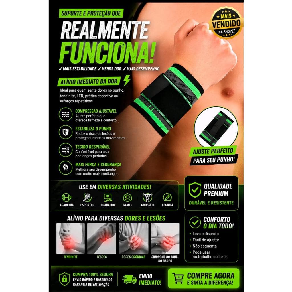 Munhequeira de Compressão Ajustável – Proteção e Conforto para Seu Punho 💪