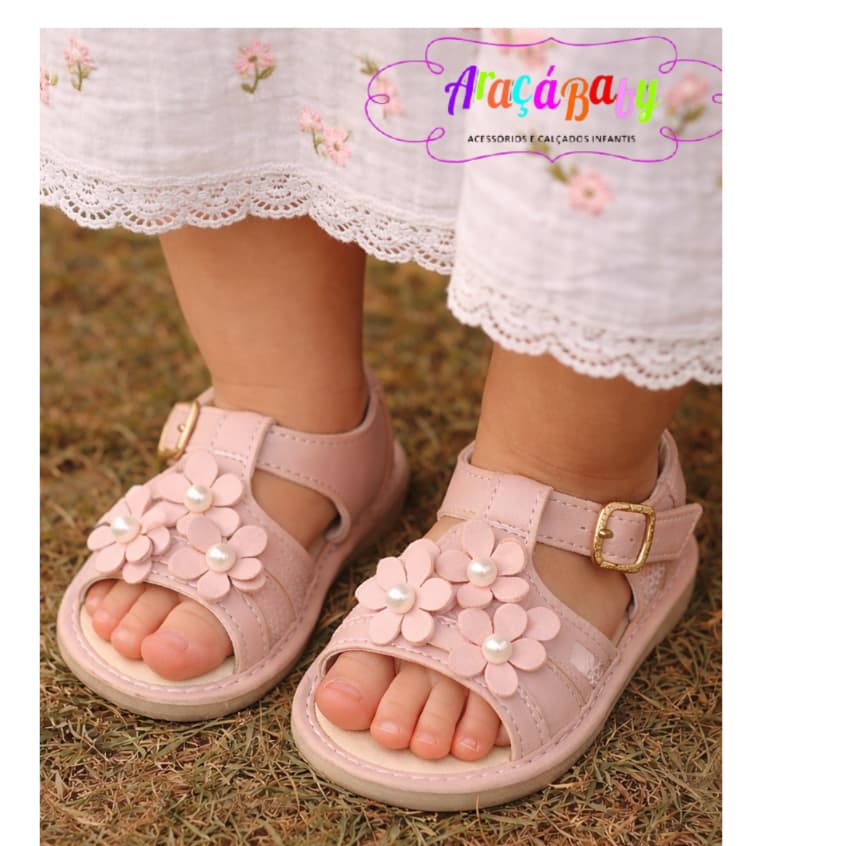 Sandália Infantil Bebê Menina Florzinha Batizado