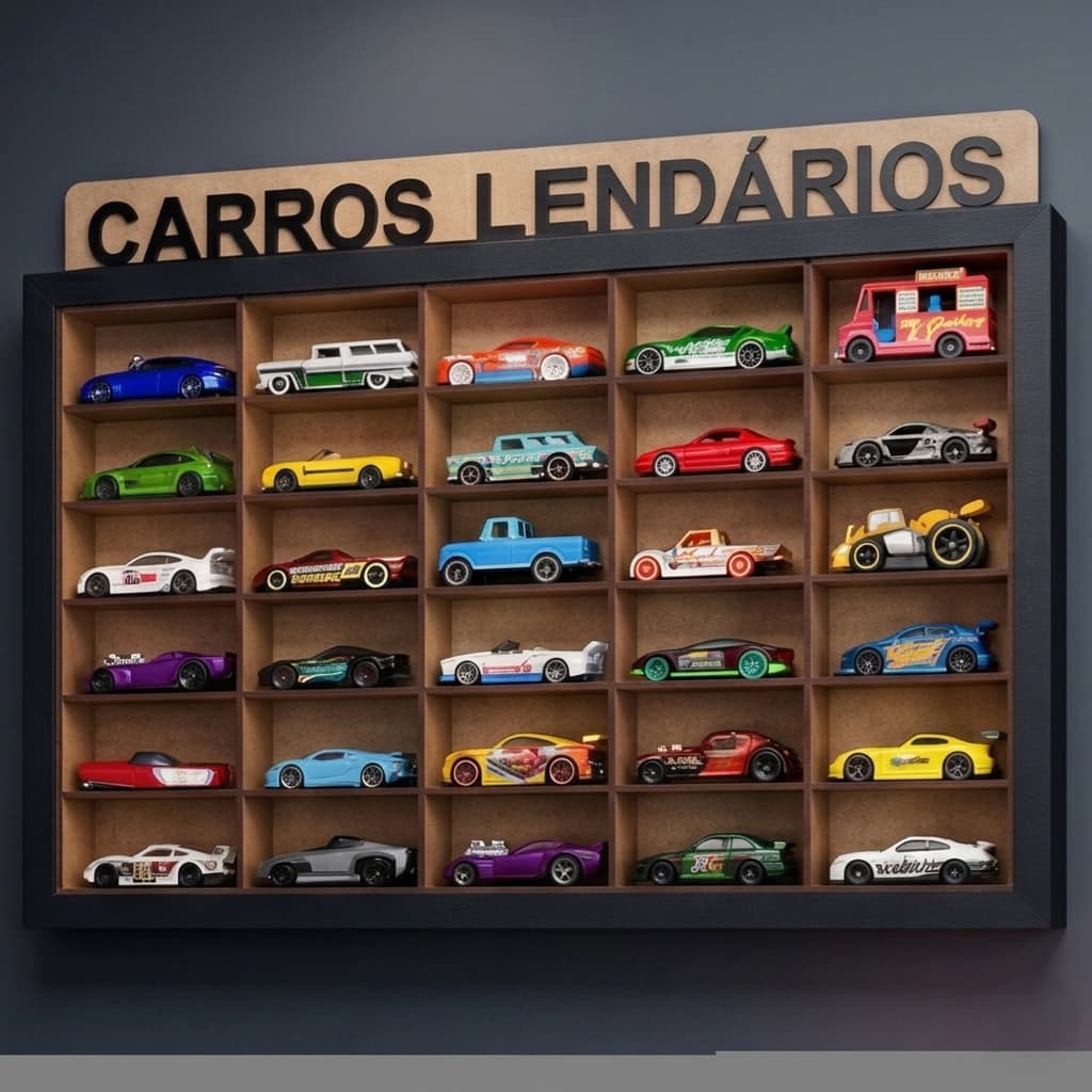 Expositor Carrinhos Hot Wheels 1:64 Diecast - Estante Nicho MDF Parede (30 Vagas) Decoração Quarto Infantil Colecionador