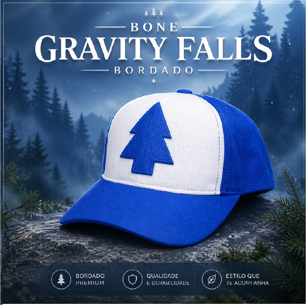 Bone Gravity Falls Bordado Regulavel Aba Reta Meninas/ Meninos