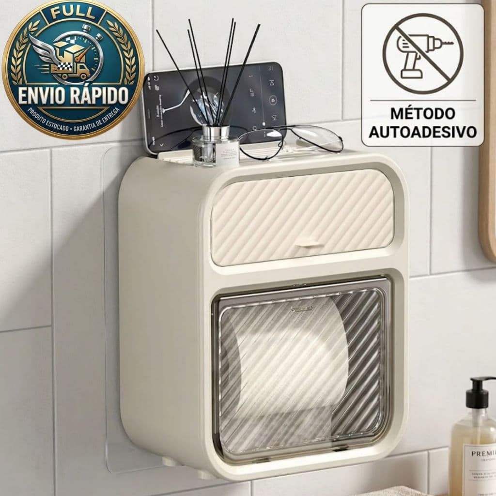 Caixa Suporte Papel Higiênico Lenço Sabonete Branco Parede Banheiro Dispenser Organizador - FULL