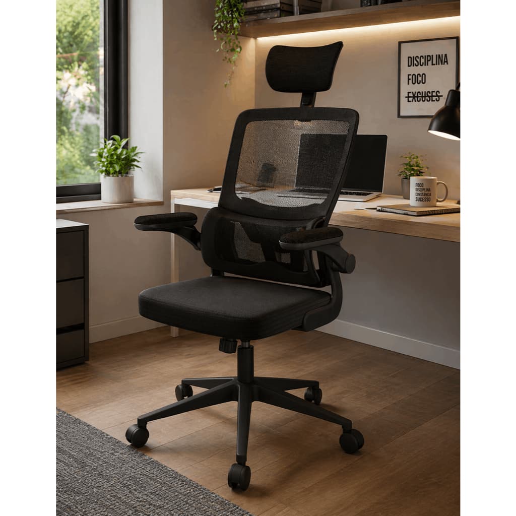 Cadeira de Escritório Home Office Gamer Ergonômica Apoio Lombar Giratória Tela Mesh Ajustável Braço Rebatível c/ Rodinha