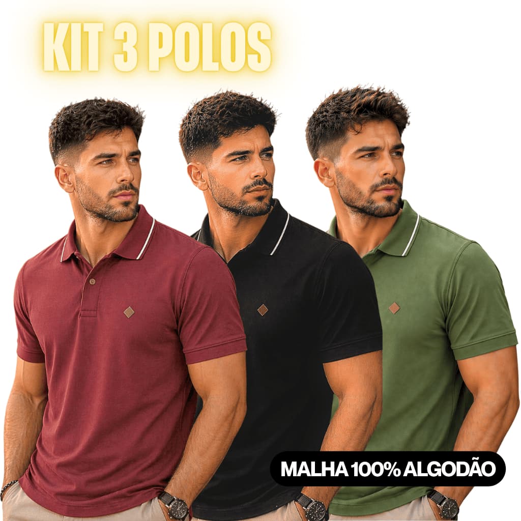Kit 3 Camisa Polo 100% Algodão  e Unidades