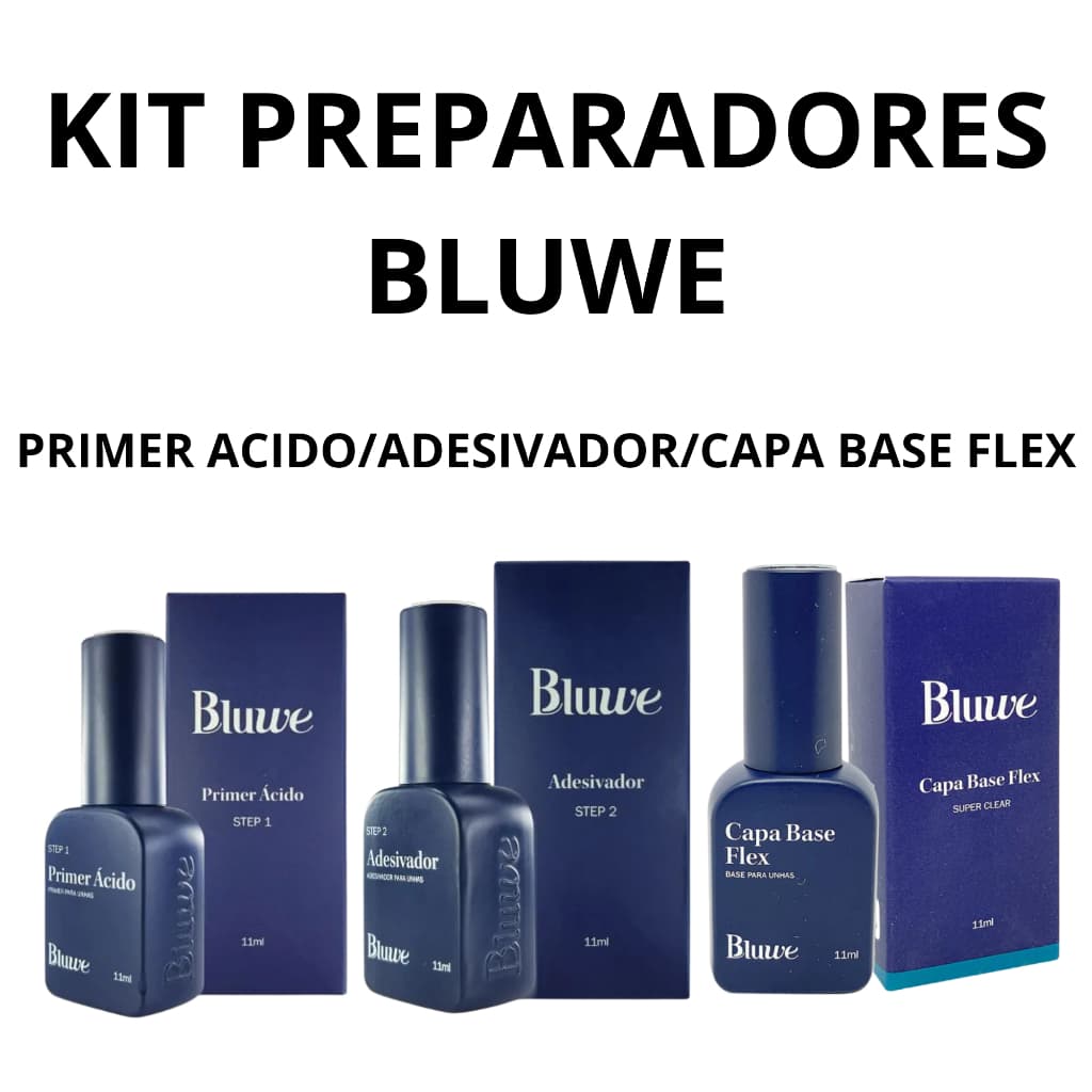 Bluwe kit preparadores primer acido/ adesivador/capa base flex clear profissional