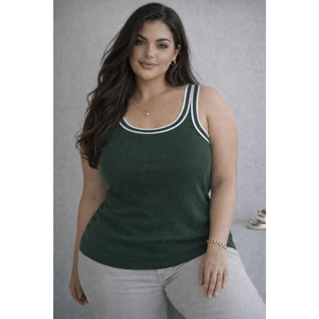 Regata Feminina PLUS SIZE Básica em Tecido Ribana Canelado Verão
