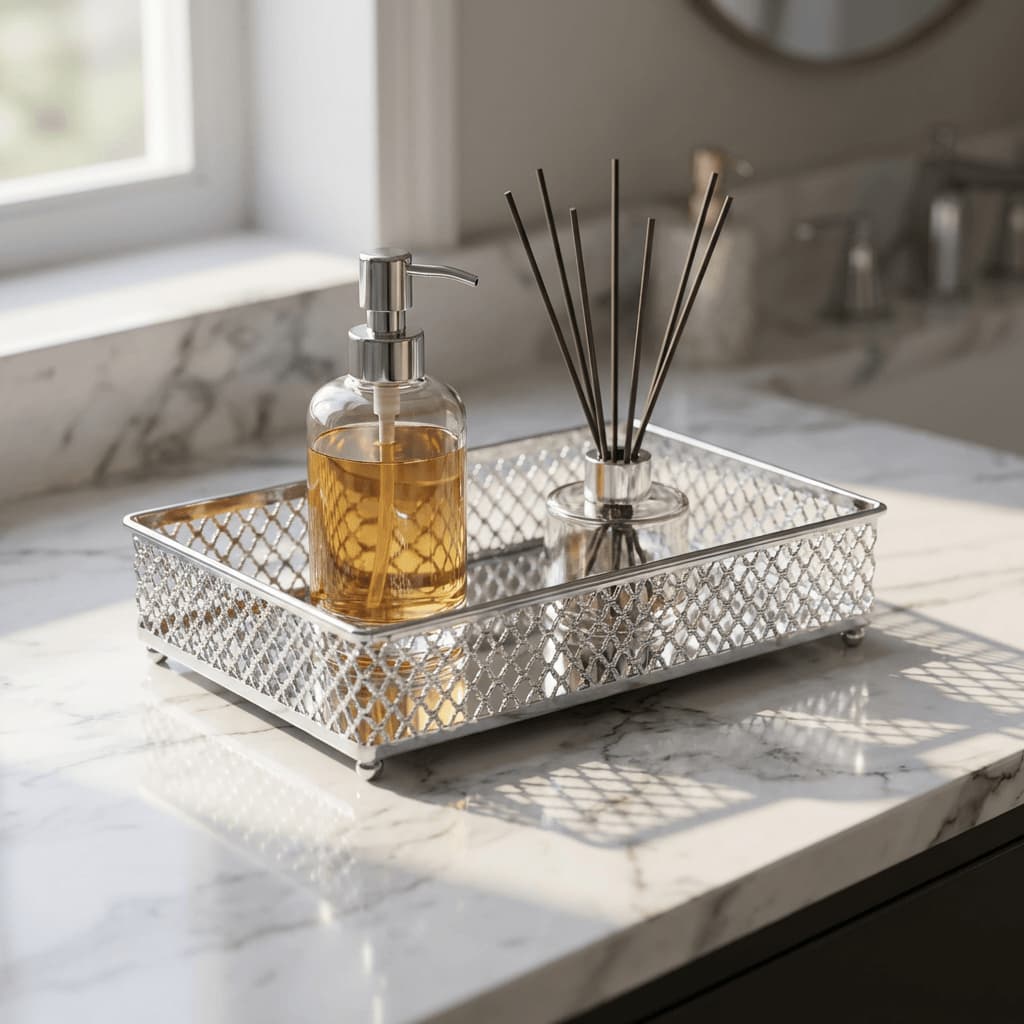 Bandeja Espelhada Para Decoração Dourada Retangular Aparador Perfumes Banheiro Bar Bebidas Sala luxo Barcelona 20x13cm