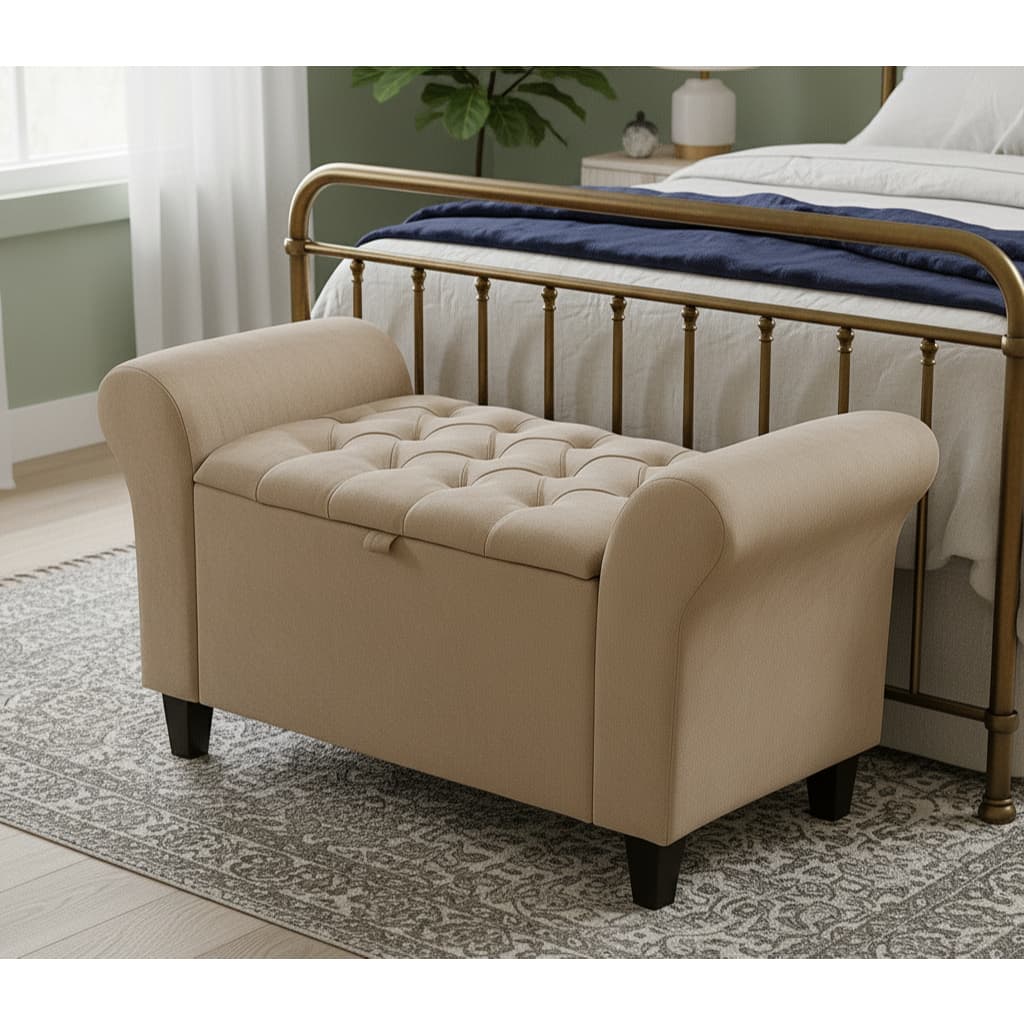 Puff Bau Estofado Solteiro 90cm Capitonê Banco Organizador Para Pé Da Cama Elegante