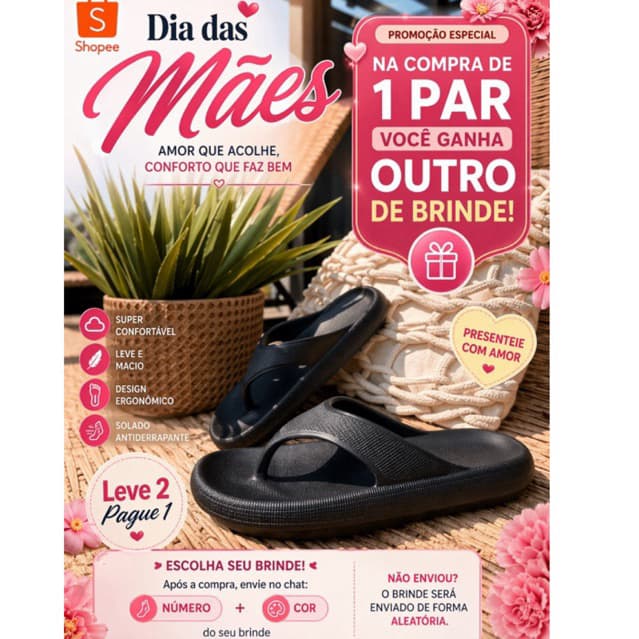 Surpreenda Sua Mãe: Chinelo Confortável + Brinde Grátis!