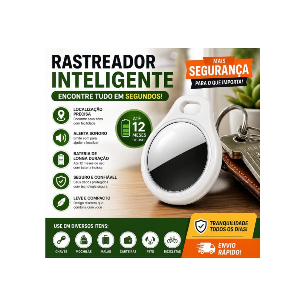 Tag Rastreador Bluetooth Compatível com iPhone App Buscar Find My Localizador GPS Smart Tag com Alarme Sonoro