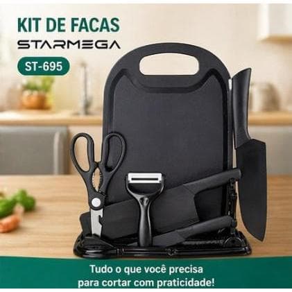 Kit Facas Completo com Suporte Starmex ST-695 – Jogo de Facas Profissional com Tesoura e Descascador