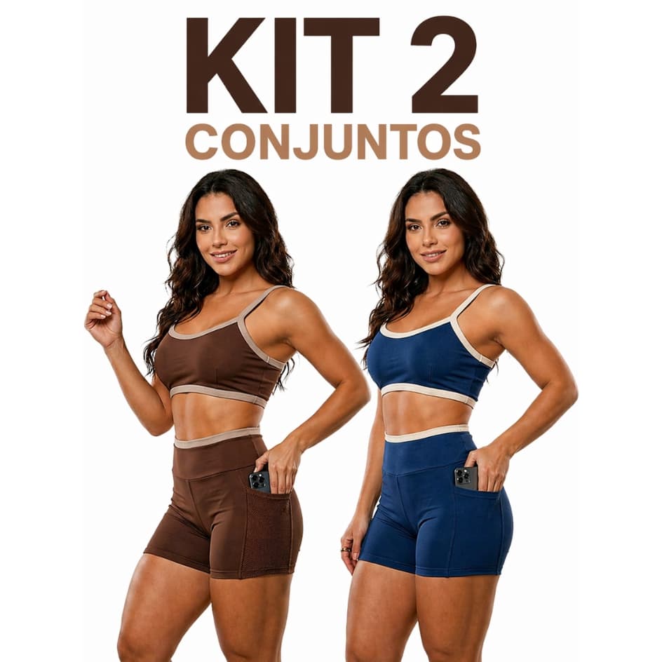 Conjunto Academia Treino Kit 2 Top e Short Forrados Zero Transparência Feminino Fitness Premium Corrida Crossfit Treino