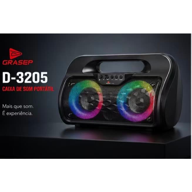 Caixa de Som Bluetooth Portátil com LED RGB, Rádio FM, USB e Entrada AUX – Som Potente e Conexão Completa
