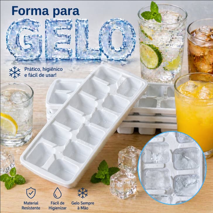 Kit Forma Para Gelo de Plástico Multiuso Flexivel Resistente Para Bebidas 12 Cavidades