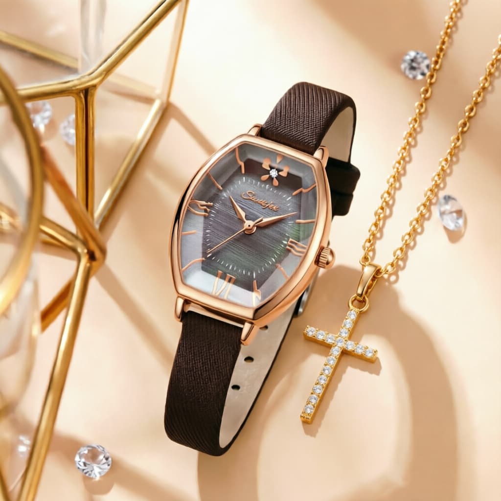 Relógio Feminino Chic 6118 Pulseira Couro Confortável Design Delicado Resistente à Água Casual e Business Cores Variadas