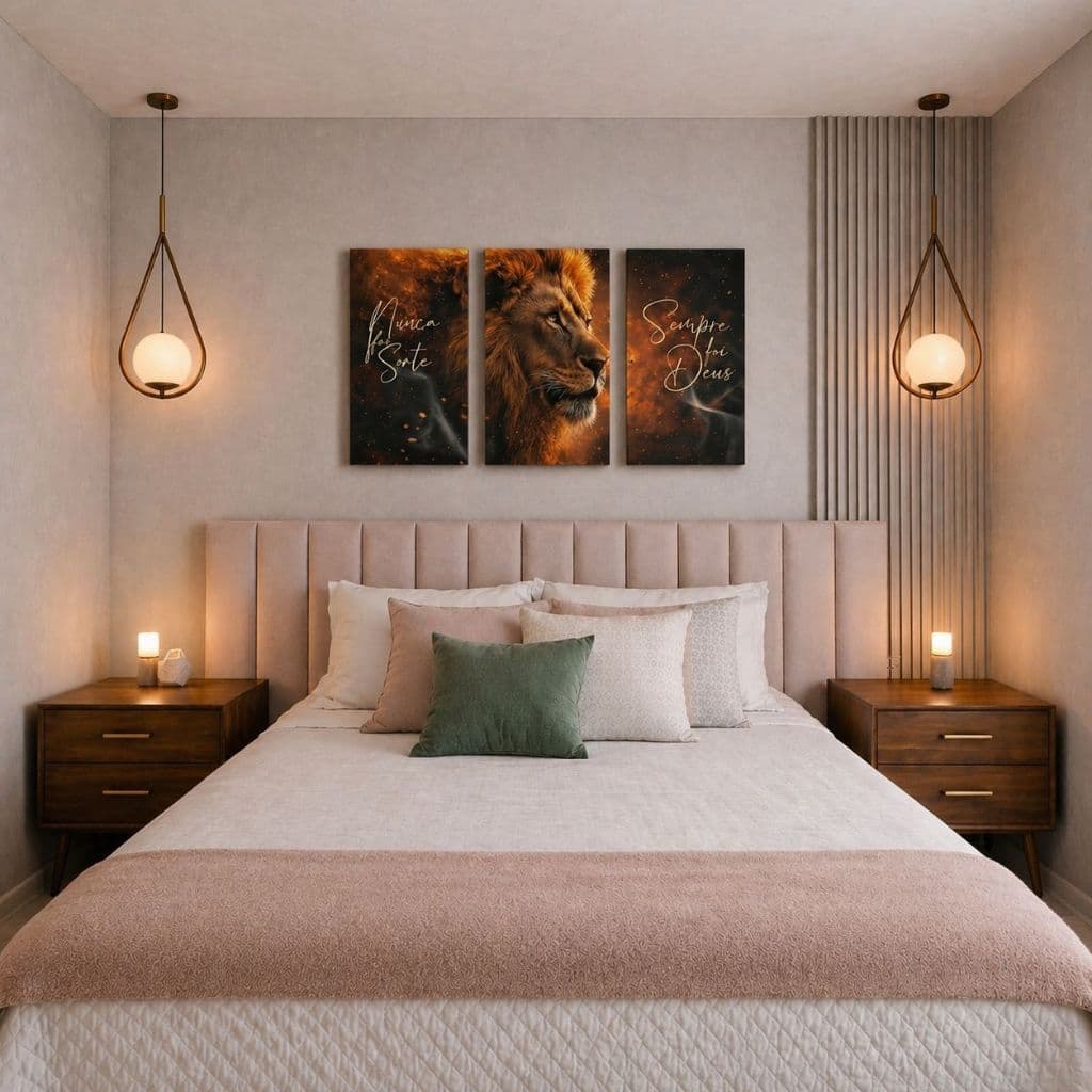 KIT CABECEIRA PREMIUM SUEDE CAMA BOX SOLTEIRO QUEEN CASAL KING QUADRO DECORATIVO LEÃO QUARTO MODERNO