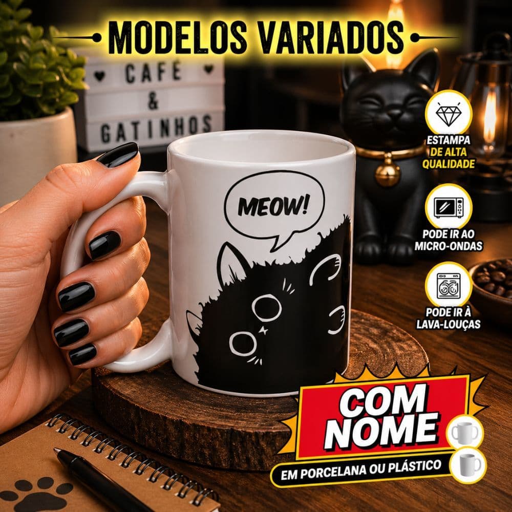Caneca Personalizada Gatos Modelos Variados ( Porcelana ou Plástico )