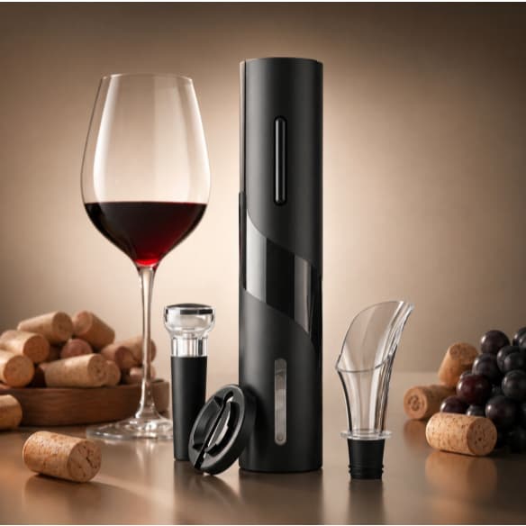 Abridor de Vinho Elétrico Automático Recarregável USB – Kit Completo com Cortador, Bico Dosador e Rolha a Vácuo