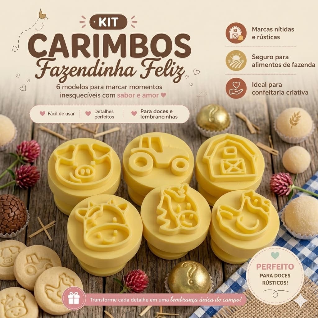 Carimbinhos Fazendinha para Brigadeiro e Docinhos – Confeitaria, Festa Infantil