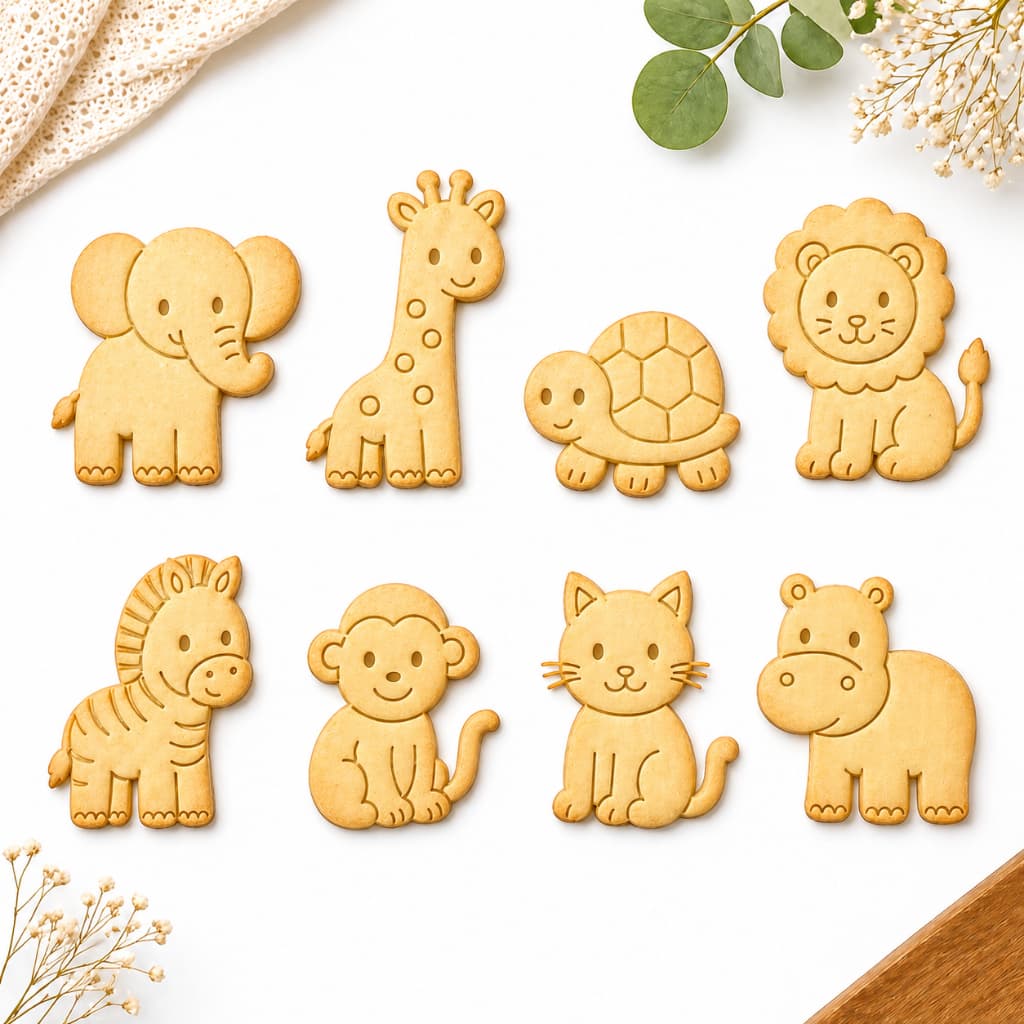 kit 8 cortador/marcador/molde tema safari para biscoitos, pasta americana e outros