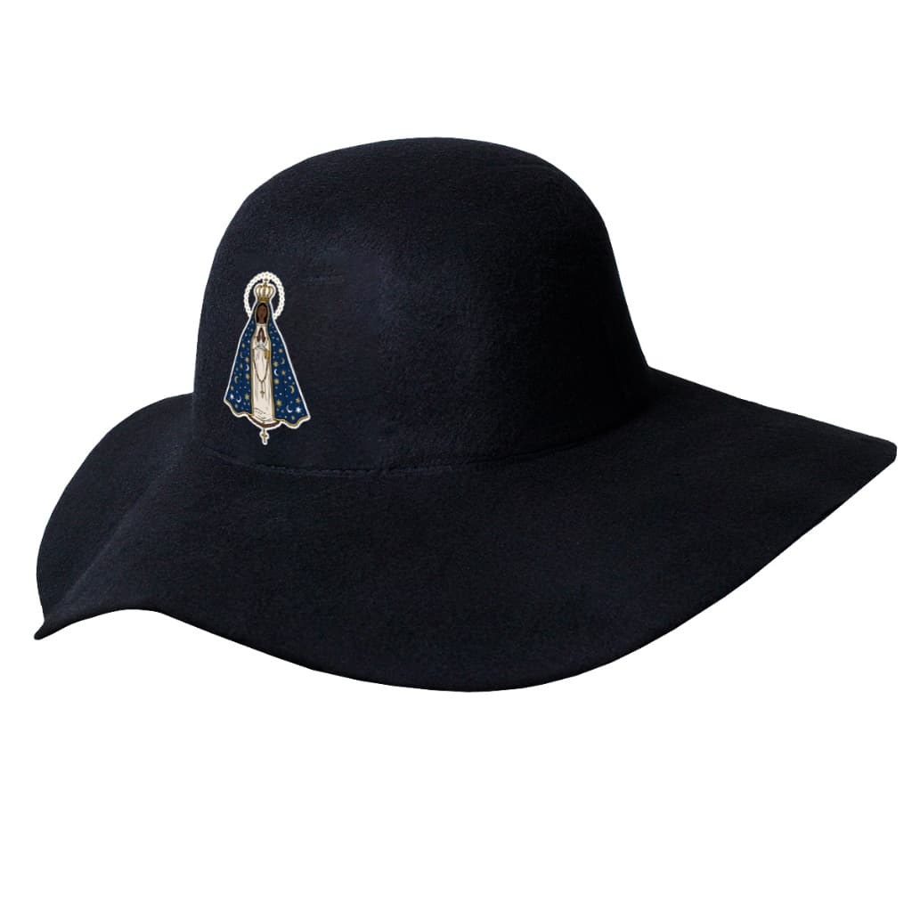 Chapéu Floppy Aveludado Nossa Senhora Branco ou Colorido Estiloso Ajustável Caminhoneiro Católico