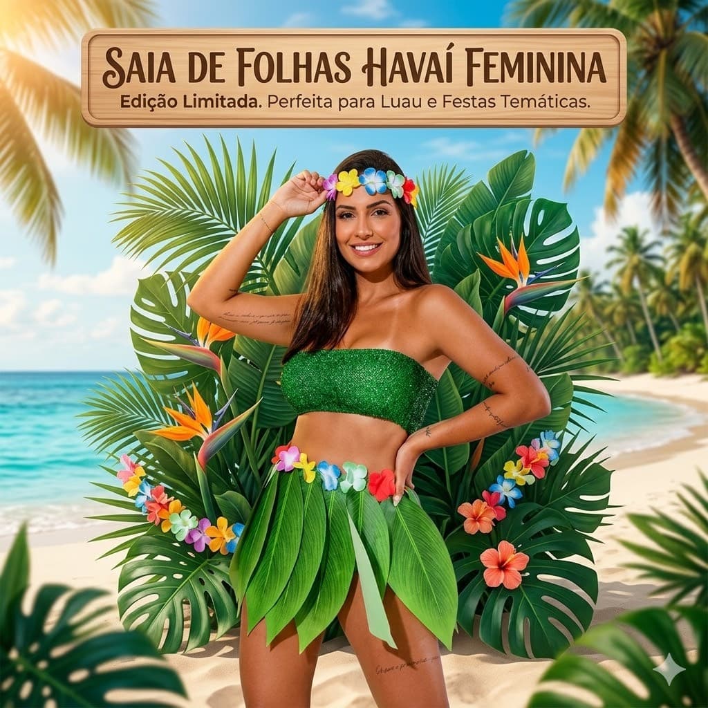 Saia De Folhas Havaí Feminina Lilo Fantasia E - Eva