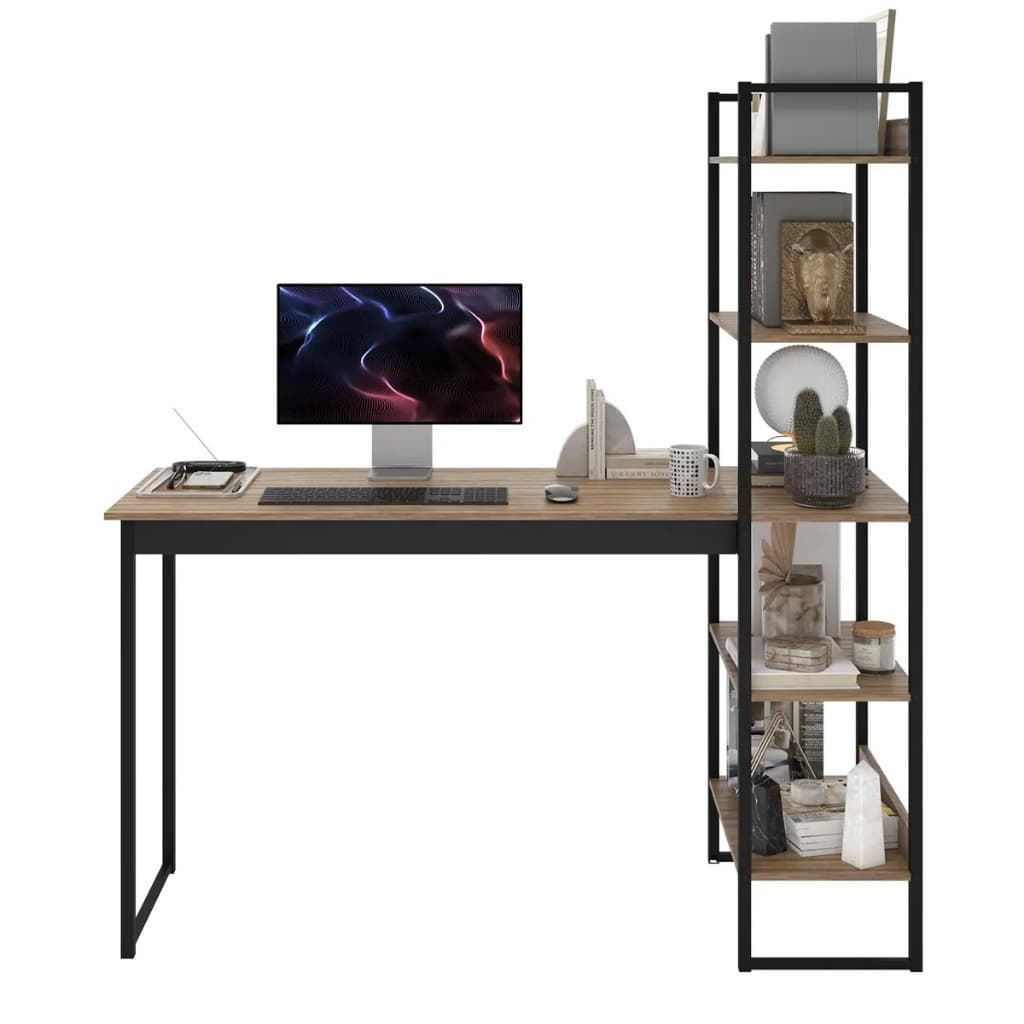 Escrivaninha Industrial com Estante Lateral Integrada Organizadora 5 Nichos Design Moderno