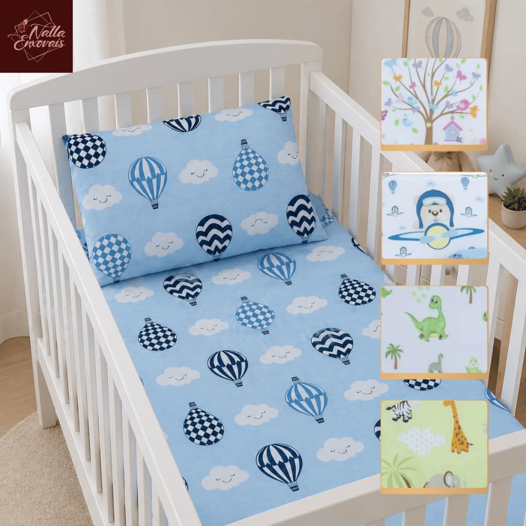 Kit Lençol de Berço 2 Peças 100% Algodão Menino/Menina Infantil Rn com Fronha/Elástico Varias Estampas Envio Já