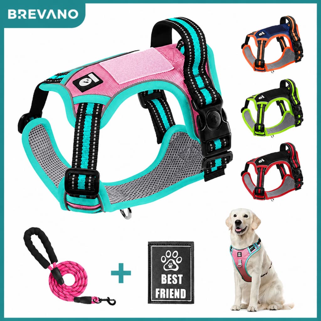 Peitoral Antipuxão com Guia para Cachorro Médio e Grande  Reforçado Ajustável Refletivo Conforto e Segurança