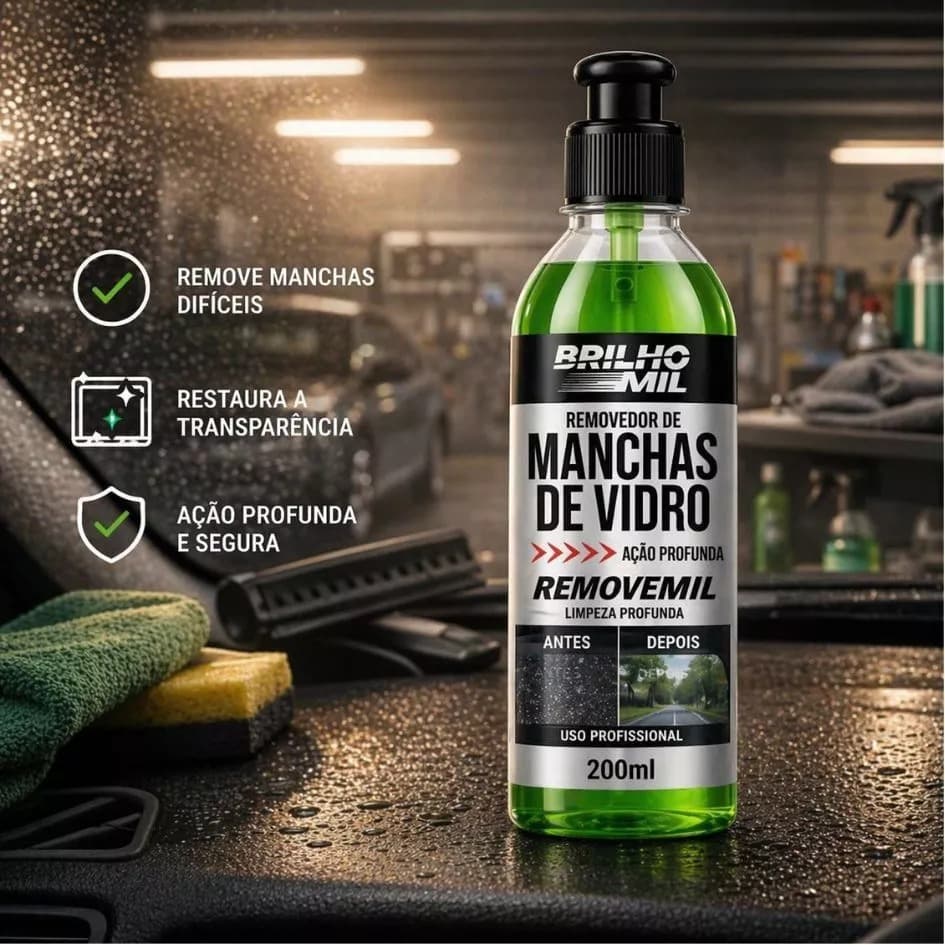Limpa Vidro Automotivo Tira Manchas de Chuva - Restaura Vidros e Para-Brisas - Uso Profissional