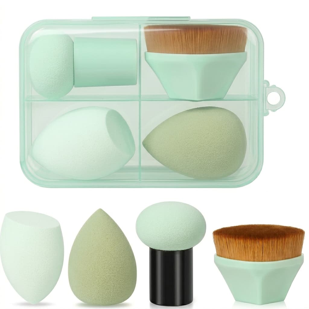 Kit Esponja e Pincel de Maquiagem Profissional com Mini Necessaire Caixinha para Armazenamento