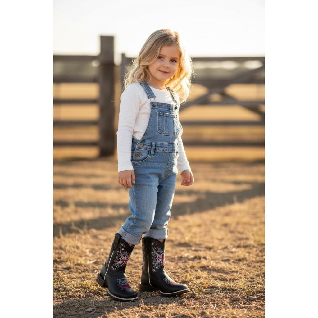 Bota Texana Infantil Conforto e Estilo Menina Boaideira Bordado Cruz Vermelha