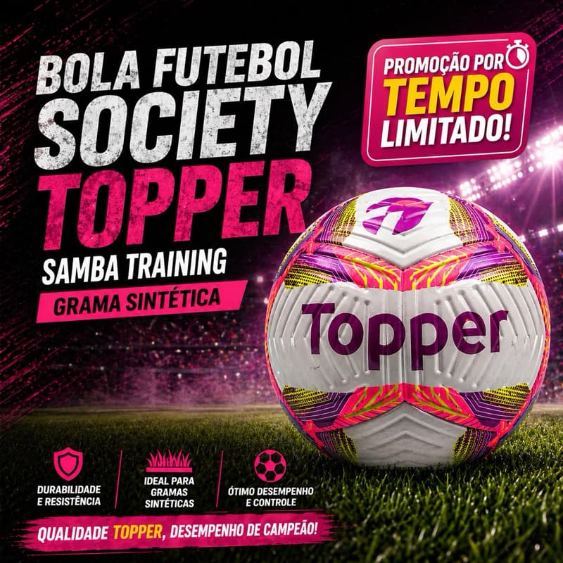 Bola Society Topper Samba Training Futebol Grama Sintética Fut7