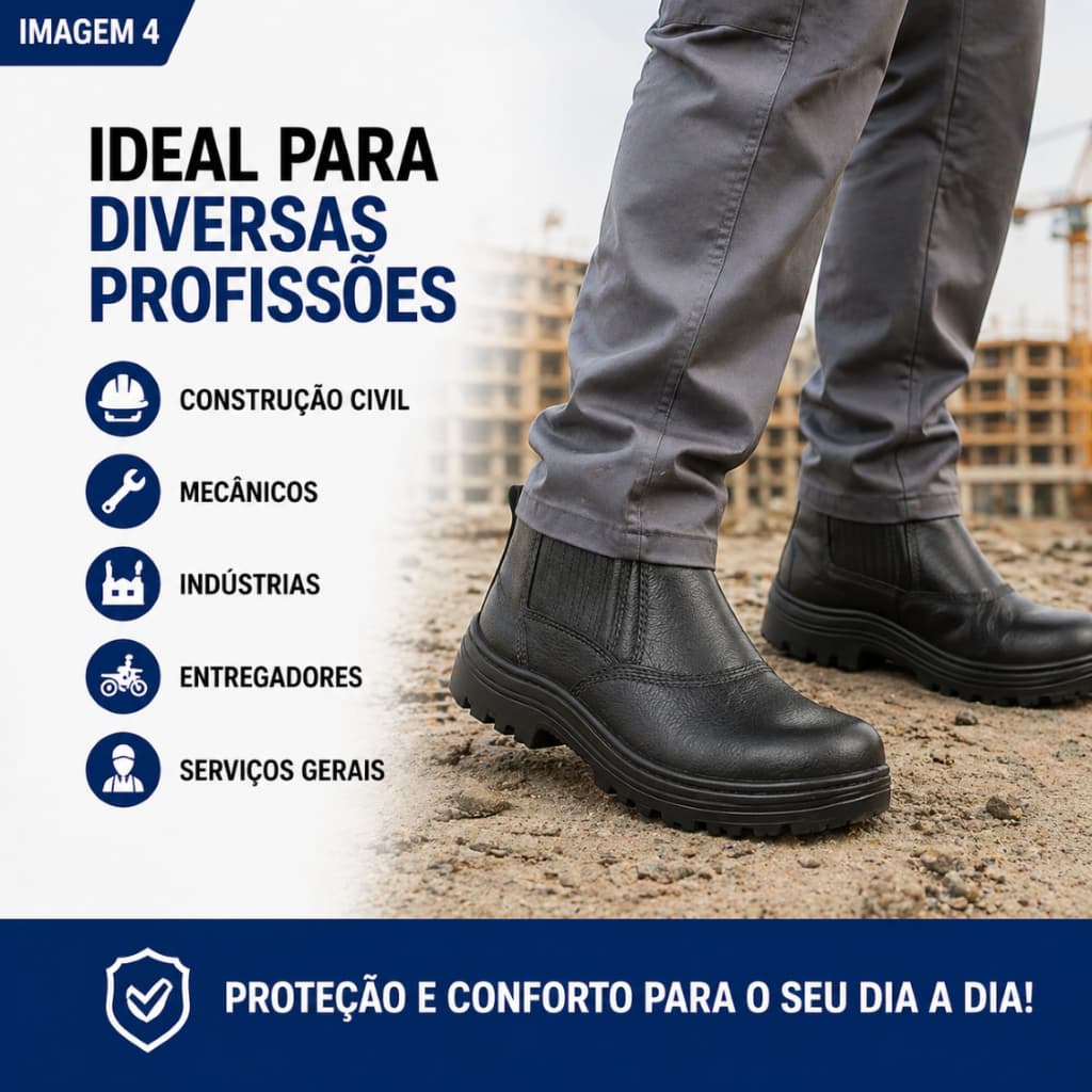 Botina de Segurança Trabalho Unissex Couro Bico PVC Confortável Resistente EPI CA