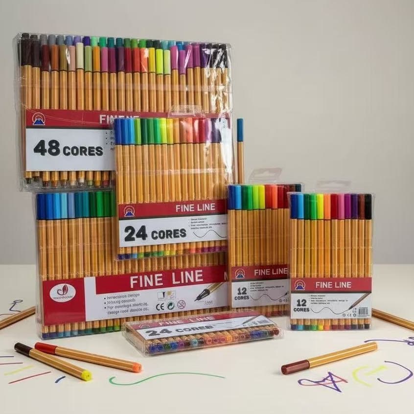 Kit 6/12/24/36/48 Canetas Fine Line Ponta Fina 0.4 mm 1ª Linha