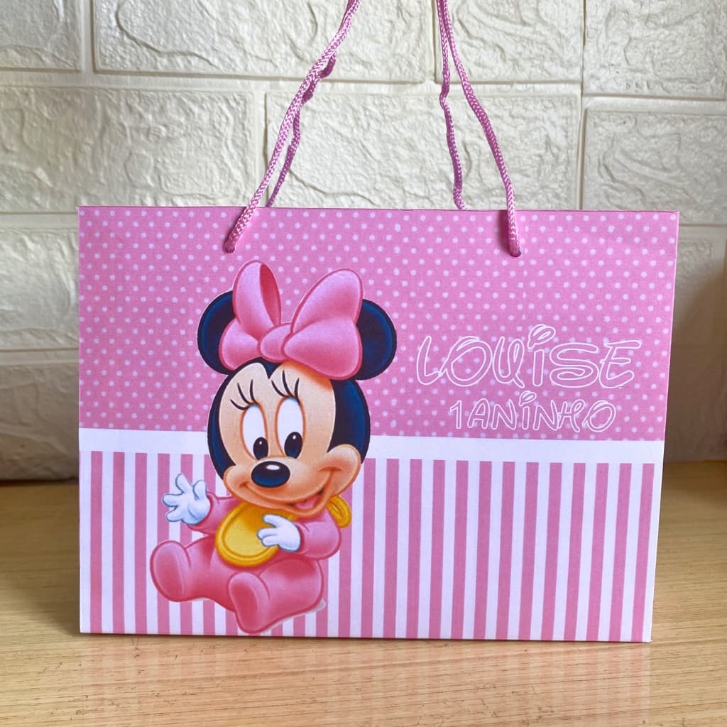 Sacolinha Personalizada Minnie Baby | Lembrancinha | Mimo | Sacolinha | Minnie Rosa | PEGUE E MONTE